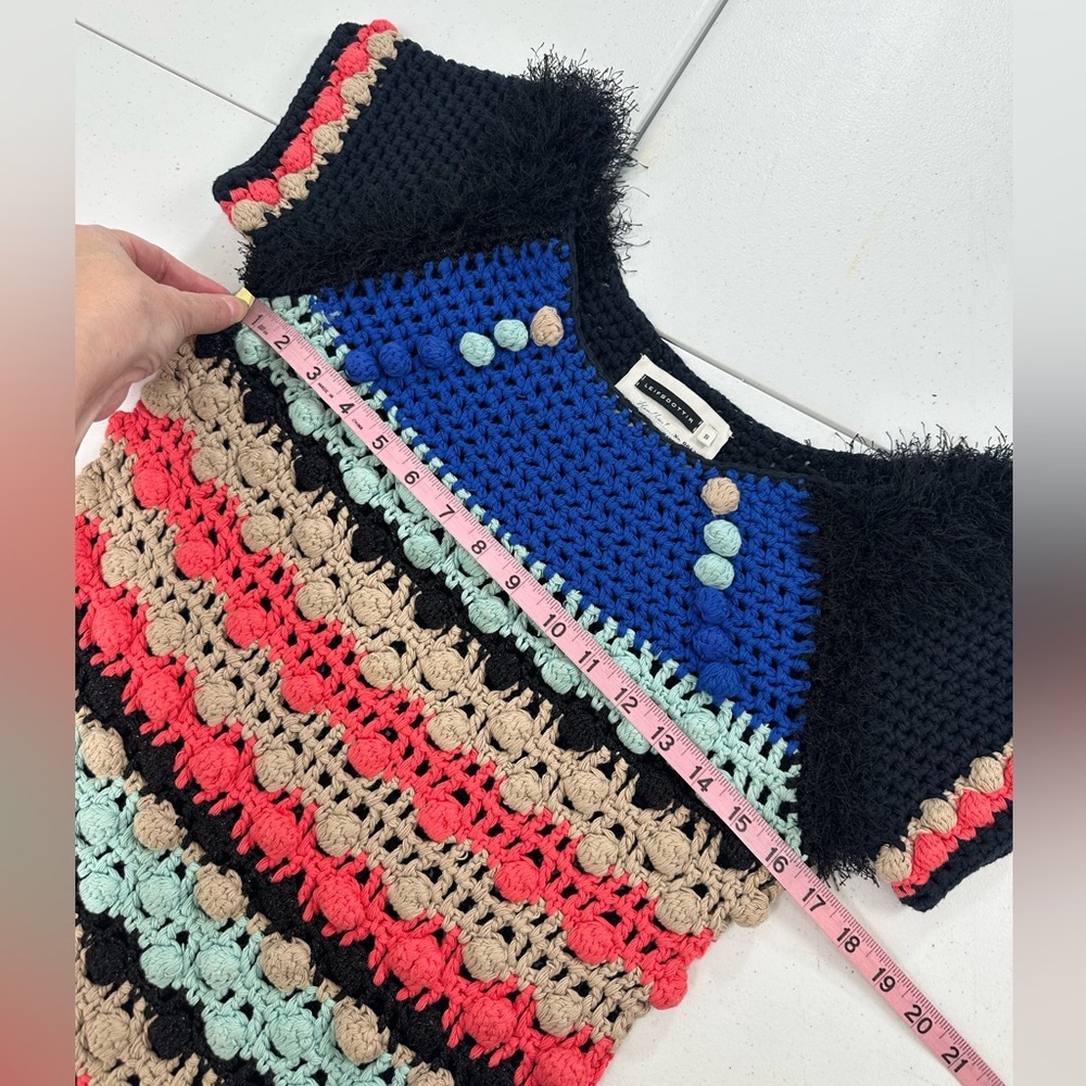Leifsdottir Multicolor Boho Crochet Bobble Stitch Top Artisan Festival Knit S - Picture 4 of 10